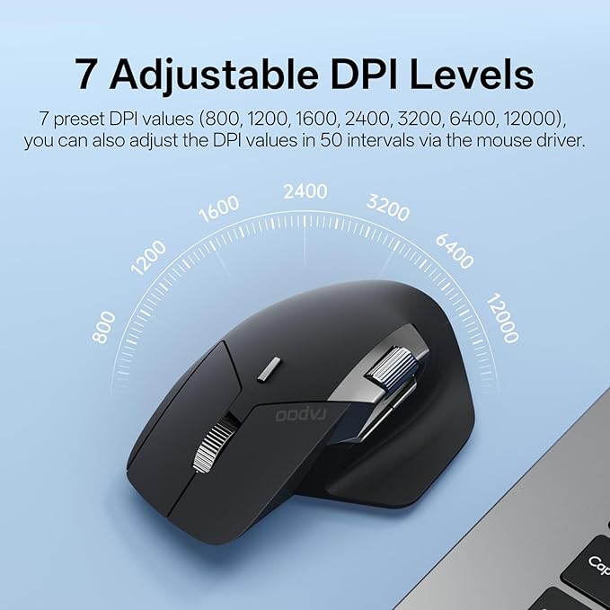 Rapoo MT760 PRO Wireless Mouse NearLink + Bluetooth 5.0 Multi-Device 12K DPI 2K Polling Ergo for Work &amp Gaming 11 Programmable Buttons On-Board Memory Quiet Clicks USB-C 120 Days Battery