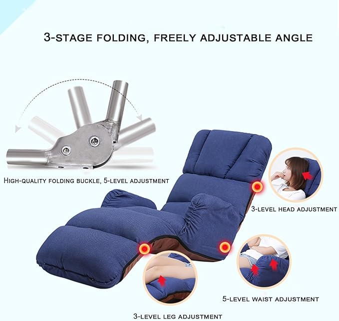 Folding Floor Chair with Back Support Convertible Comfy Chair Game Memory Foam Padded Sleeper Recliner Sofa Chair for Bedroom Gaming WorkingGrey