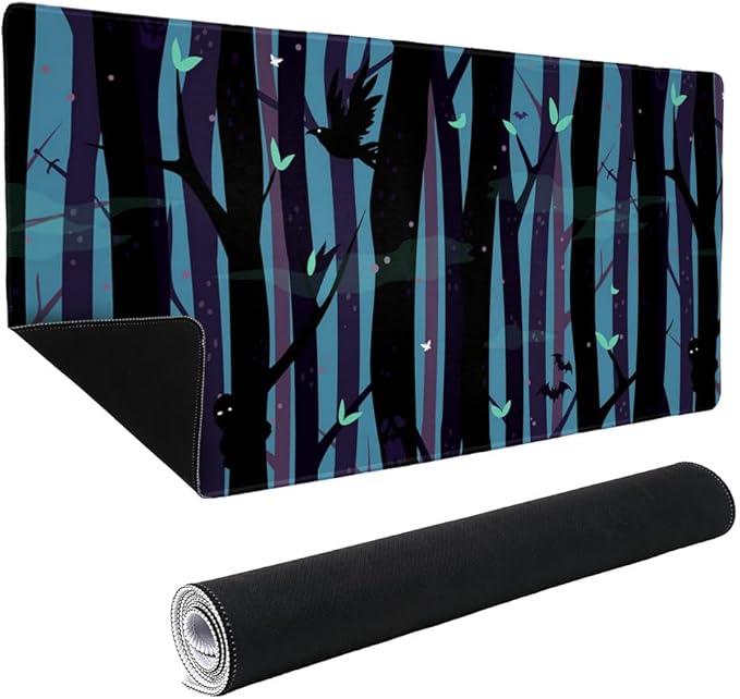 Spooky Dark Forest with Crows and Ravens Large Gaming Mouse Pad Desk Mat with Stitched Edges Non-Slip Base