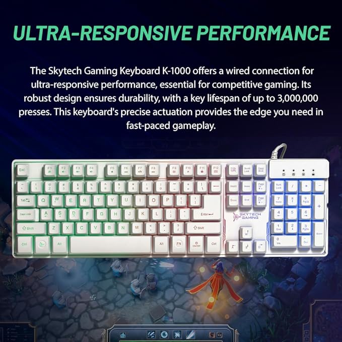 Skytech Gaming Classic RGB Gaming Mouse &amp Keyboard Combo Customizable Chroma RGB Lighting Max 6200 DPI &amp 104 Keys USB Wired Mouse &amp Keyboard Ergonmic Comfortable Feel Design Color Whit