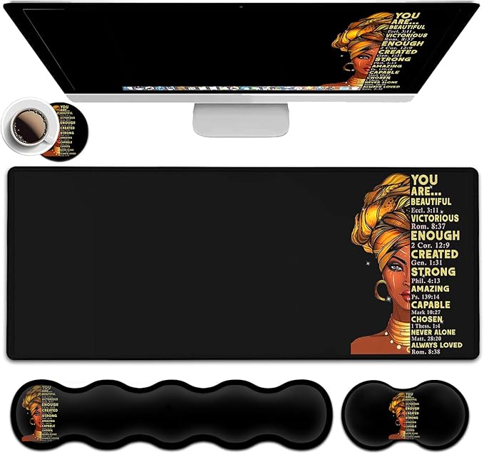 Large Mouse Pad with Wrist Support Ergonomic Memory Foam Keyboard Wrist Support &amp Non-Slip Mouse Wrist RestExtended Gaming Mouse Padsfor Laptop Office Desk Mat African Art Black Queen Anime Patt
