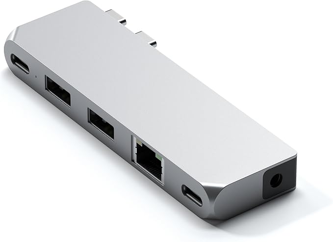 Satechi USB C Hub Multiport Adapter Pro Hub Mini USBC Dongle with USB4 Port USB C Data 2 USB-A Data Ethernet Audio Jack for MacBook Air/Pro M5/M4/M3/M2/M1 - Silver