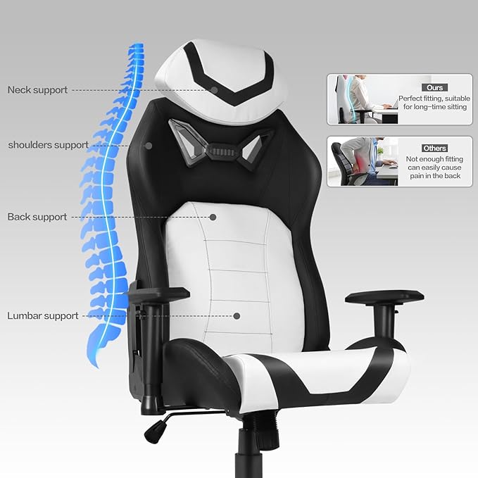 Modern-Depo Ergonomic Gaming Chairs for Adults with High-Density Memory Foam | Swivel Comfortable Office Chair Big and Tall Video Game Chair High Back Computer Chair for Home Office White Black