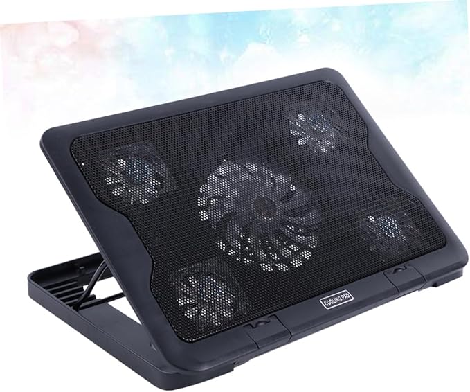 jojofuny Laptop Cooling Pad with 5 Fans USB Powered Cooling Base for Notebooks Multi-Angle Adjustable Heatsink Stand Compatible with Laptops for Gaming and Work Black