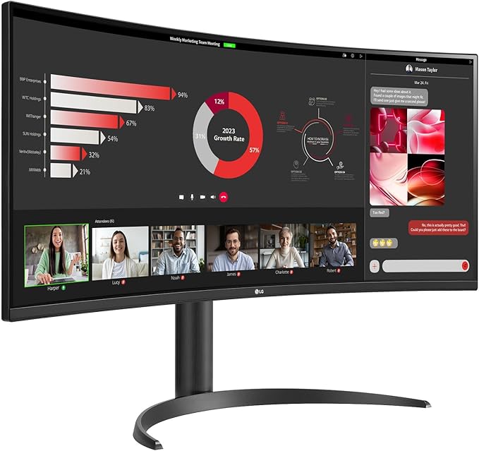 LG 34WR55QC-B 34 Curved UltraWide WQHD HDR 10 100Hz Monitor with USB Type-C 3440x1440 Curved Display 100Hz Refresh Rate AMD FreeSync Borderless Design