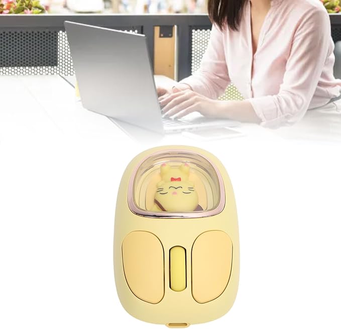 Cute Wireless Mouse Silent Cute Computer Mouse with RGB Backlit Doll Type C Rechargeable for Working Gaming Mode BT3.0/BT5.0/2.4G Speed Scroll (Yellow)