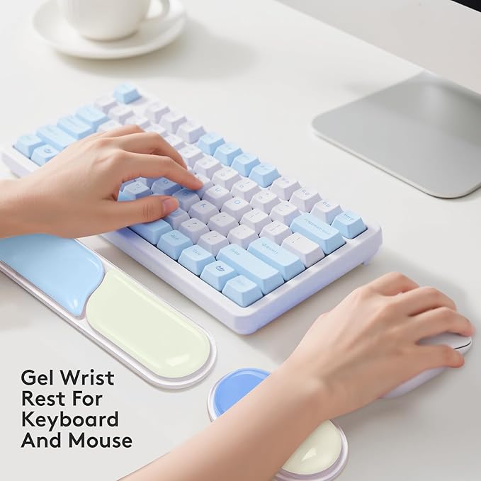 Upgrade Keyboard Wrist Rest Set Gel Keyboard Wrist Support Mousepad Ergonomic Mouse Wrist Mat for Computer Laptop Home Office Blue Color Block