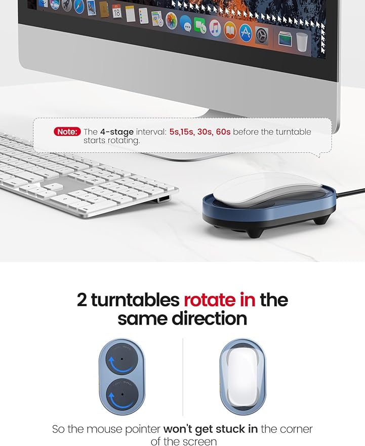Vaydeer Dual Turntable Mouse Mover Turbo 3 Mouse Jiggler with Adjustable Intervals ON/Off Switch Undetectable &amp Noiseless Mouse Shaker Simulate Realistic Mouse Movement for Secure Computer Acti