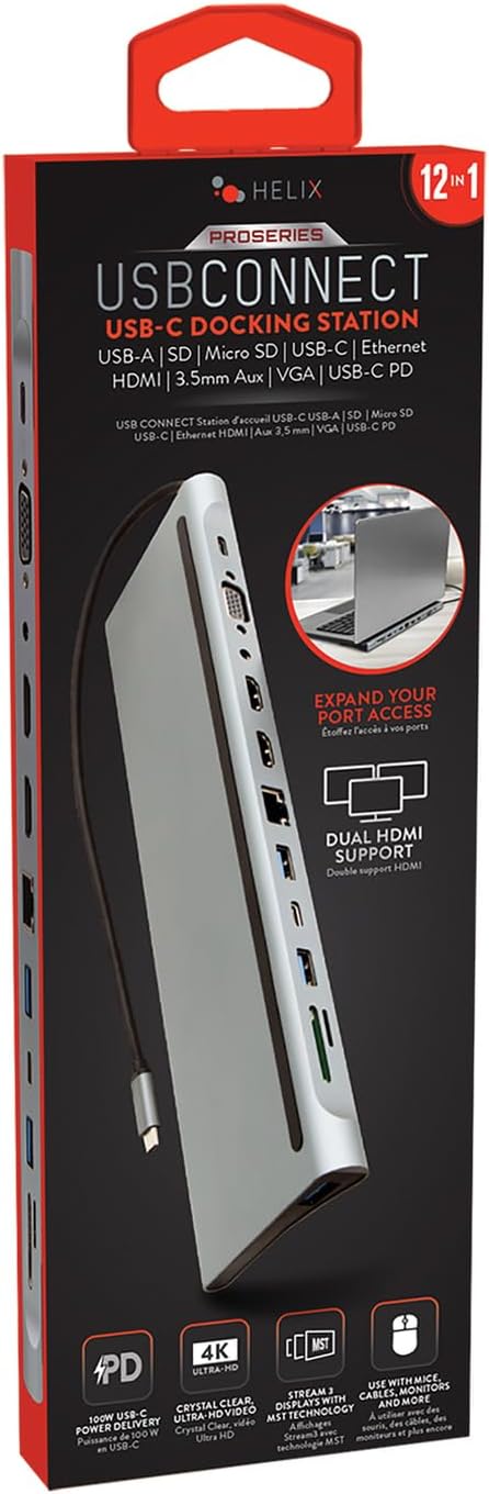 HELIX 12-in-1 USB-C 100-Watt PD Docking Hub with Dual 4K HDMI