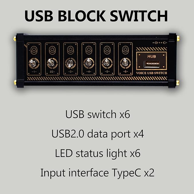 6 Ports USB C Splitter USB Hub Retro U6 6 Port USB Docking Station W/LED Status Light 4 Data Ports Metal Toggle Switch 9 USB Outputs for Phones Tablets and Gadgets