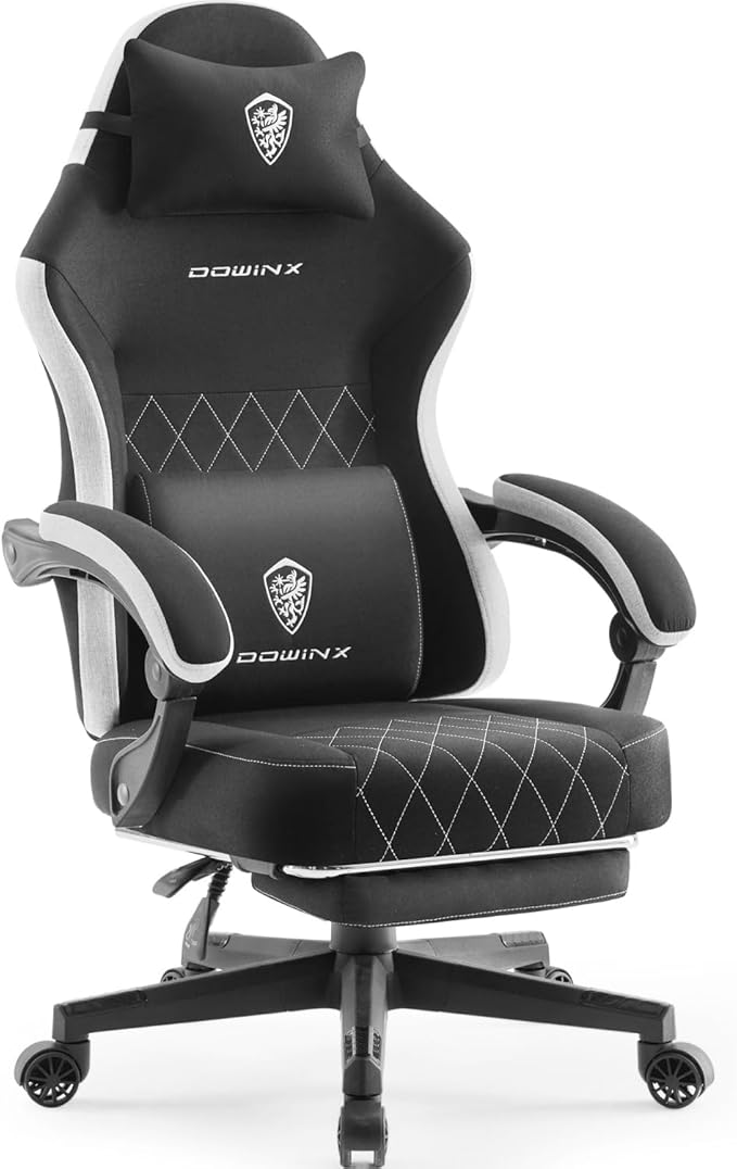 Dowinx Gaming Chair Fabric Gaming Chairs for Adults with Pocket Spring Cushions and Lumbar Support Ergonomic Massage Office Chair High Back with Footrest and Linkage Armrests Black