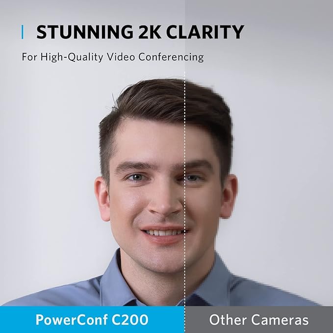 Anker PowerConf Zoom Certified Conference Speaker PowerConf C200 2K Webcam 360°Enhanced Voice Pickup 24H Call Time AI-Noise Canceling Microphones Adjustable Field of View Low-Light Correction