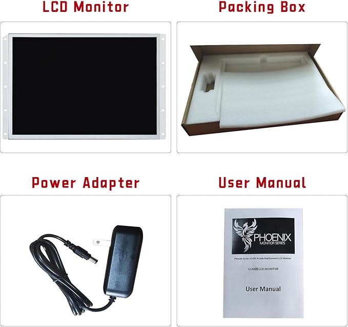 UNICO 26 inch Arcade Monitor 4:3 Ratio LCD Gaming Monitor for HDMI/VGA/CGA/EGA Arcade Machine