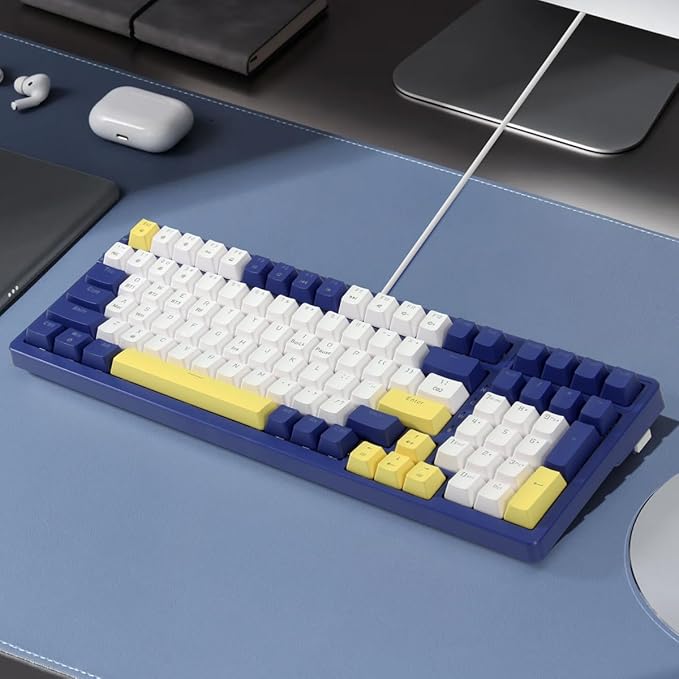 Wireless Mechanical Keyboard Triple Mode 2.4G/USB-C/BT Gaming Keyboards 100 Keys Ice-Blue Backlit Red Switch Keyboard | Rechargeable Mechanical Gaming Keyboards | Blue/White/Yellow