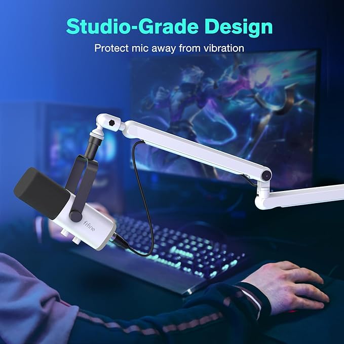 FIFINE Microphone with Recording Equipment Bundle Podcast Set with PC Mixer Low Profile Boom Arm XLR Cable Headphones for Studio Kit for Video Creation Music Instrument Recording