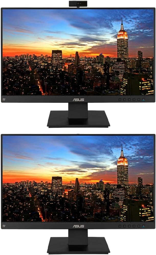 ASUS BE24EQK 24-inch 1080P FHD Frameless IPS Business Monitor 2-Pack Bundle with Full HD Webcam Mic Array Speakers DisplayPort HDMI Black