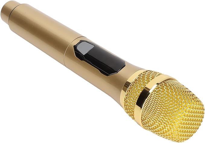 BAFOVY Home Microphone Microphone for Home 40MHz Digital Modulation Dynamic Live Sound Card Mic 50m for Outdoor Home Conference with LED Screen 3.5mm Adapter (Gold)