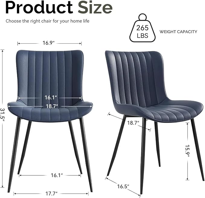 Adjustable Office Computer Chair with Armrest 2pcs No Armrests Leather Upholstered Kitchen Dining Chairs with Metal Frame(Black)