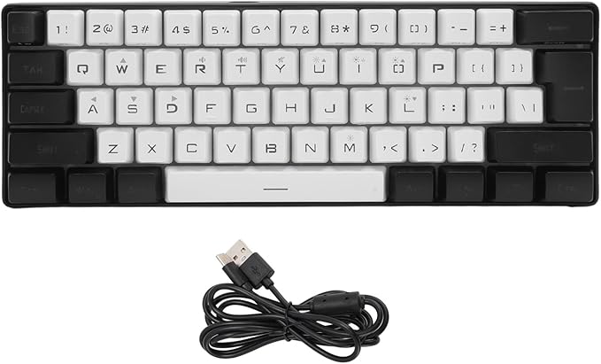Portable 60% Mechanical Gaming Keyboard 61 Keys RGB Backlit USB Keyboard with Ergonomic Design USB Wired Keyboard for PC Travel (White Black)