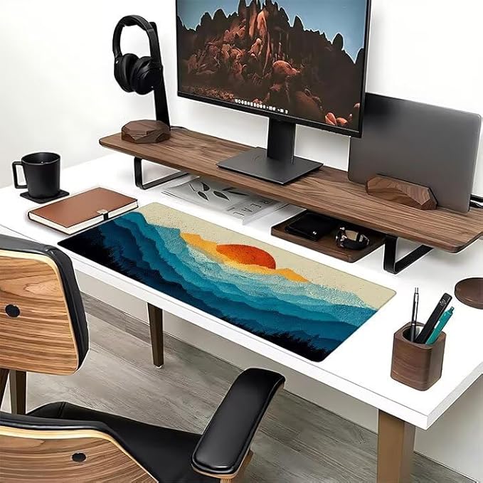 Mouse Pad XXL Sunset Mountain Gaming Mousepad 35.4x15.7x0.12 inch Mousepad with Stitched Edgeswith Non-Slip Rubber Base Improved Precision and Speed Waterproof Protector Desk Accessories 5-ZG20