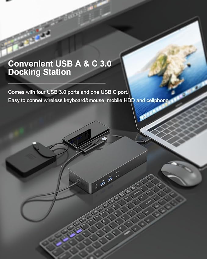 D6000 Universal Docking Station Up to Triple 4K or Single 5K Display by USB-C Compatibility with Windows and MacOS