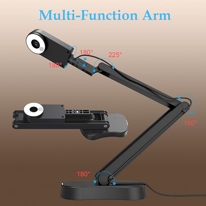8MP Document Camera Doc Camera USB Webcam for Teachers and Classroom for A3 A4 Size Built-in Mic LED Light Image Inverst for Windows Mac Chromebook Distance Teaching