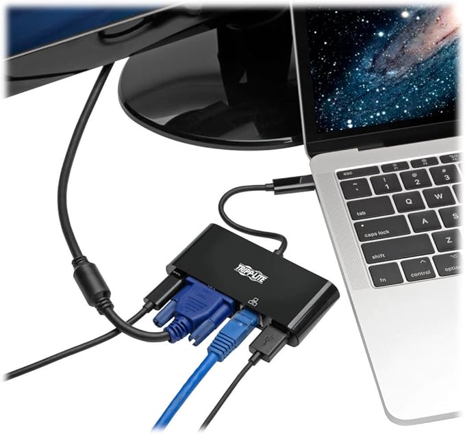 Tripp Lite USB C to VGA Multiport Adapter Converter Docking Station w/ USB-A Hub USB-C PD Charging Gigabit Ethernet USB Type C 1080p Black (U444-06N-VGUB-C)