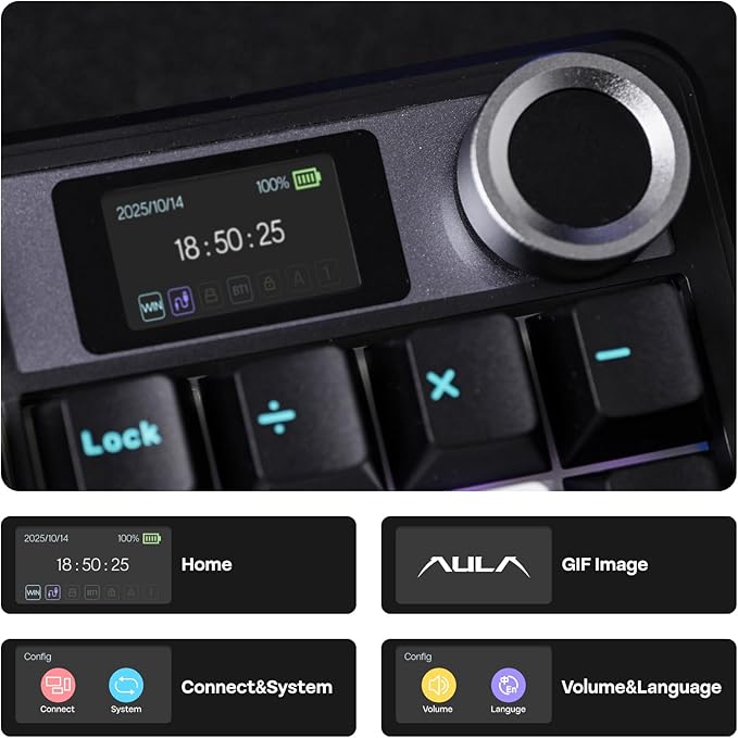 EPOMAKER X Aula F108 PRO Wireless Gaming Keyboard with Screen 8000mAh Battery 104 Hot-Swappable and Programmable Keys and Knob RGB Backlight for Mac/PC/Android (Blue&ampWhite&ampBlack)