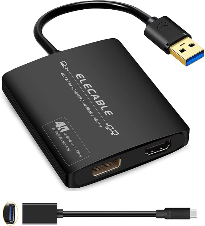 USB3.0 to HDMI+DisplayPort Adapter - HDMI 4K+DP 5K@60Hz Ultra HD - Built-in DisplayLink DL6950 Chip - Extend Screen to Multi-Monitor Compatible with WindowsMac OSAndroidChrome OSUbuntu