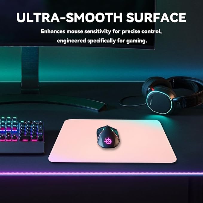 Glass Gaming Mousepad Professional Artisan 350 * 260 * 3.2mm Large Mouse Pad Provides Improved Precision and Speed for Keyboard Mouse (Pink)