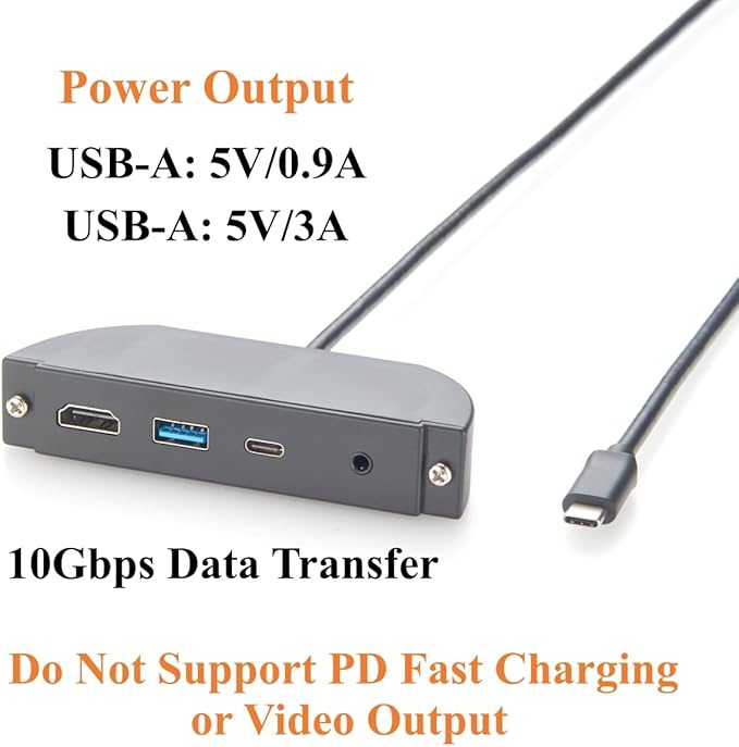 Screw Panel Mount USB C Hub 4-in-1 Multiport Adapter with 4K@60Hz HDMI 10Gbps USB-A &amp USB-C Data Ports 3.5mm Audio Headphone &amp Microphone Jack for Embedded System PC Control Cabinets (0.