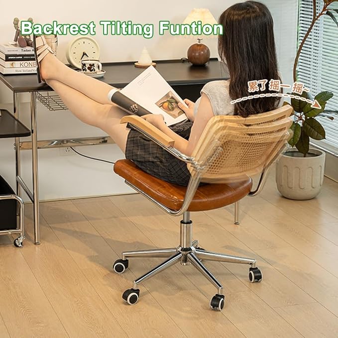 YCKEGEW Leather Padded Home Desk Chair Office Armchair Study Chair with Wheels Hollow Backrest SupportAdjustable Height Computer Work Chair for Office Home(Greem)