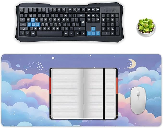 Cloud Star Mouse Pad Large Desk Mat Extended Keyboard Mouse Pad with Non-Slip Base and Stitched Edge Mouse Mat Desk Pad 36x16 Mouse Pads for Desk Home Office Gaming