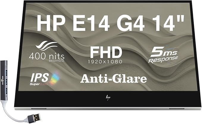 HP E14 G4 14 FHD IPS Portable Monitor with 5ms Response Time Anti-Glare Flicker Free 400 nits Brightness USB-C &amp Dockztorm USB Port Expander Silver Color (1B065AA#AC3)