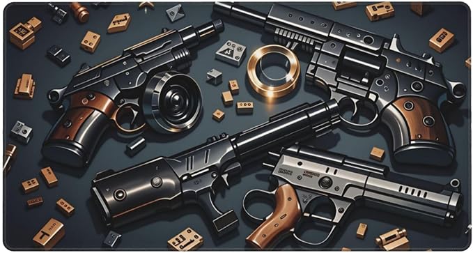 Handguns and Scattered Parts Desk Cover MatExtended Large Mouse PadComputer Laptop Mat Desk Decor for Office Game Home 30x16 Inch