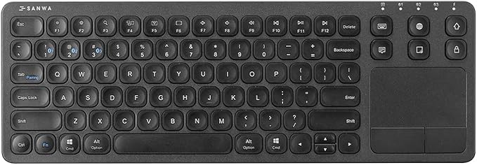 SANWA Multi Device Bluetooth Keyboard with Touchpad Rechargeable Keypad with Trackpad for Laptop Desktop Computer PC iPad/iPhone Tablet Compatible with MacBook Windows Android iOS Black