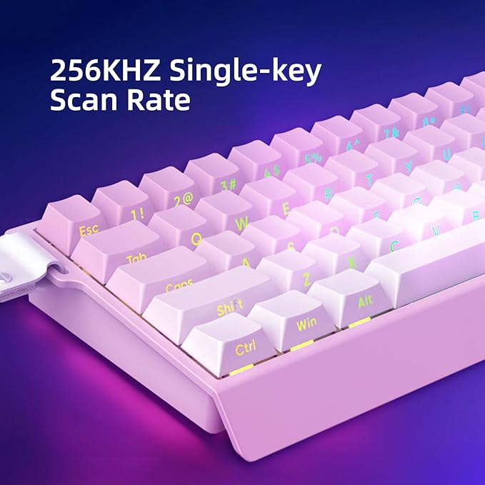 Mer68 Wired 68 Keys Magnetic Switch Mechanical Keyboard 8KHZ Polling Rate/Latency As 0.125MS/256KHZ Single Key Scan Rate/ARGB/ Hot Swappable Gaming Keyboard(Pink)