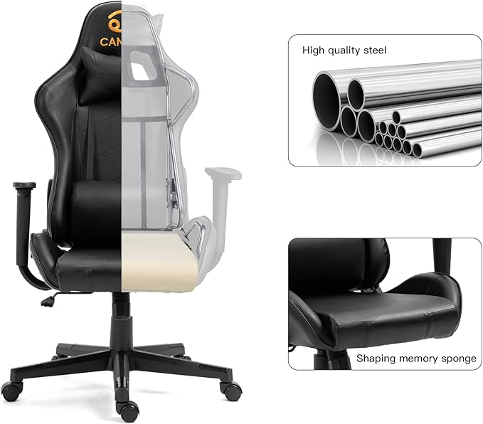 Modern-Depo Black Gaming Chair with Zodiac Star Sign Ergonomic Design Adjustable Swivel and Lumbar Support for Office or Gaming