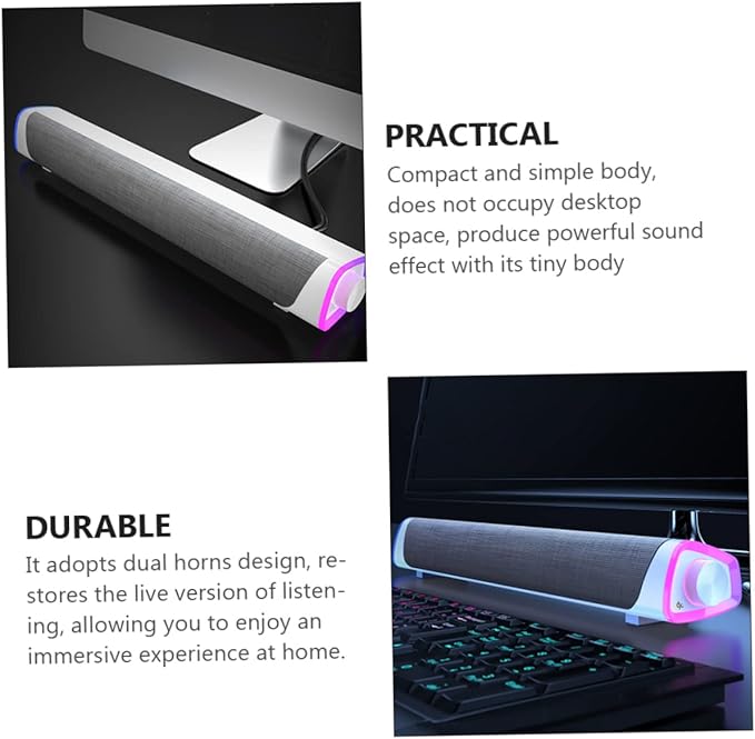 HOMSFOU Household Dual Speaker Sound Bar Stereo Sound for Desktop Laptop and Tablet White Compact Design for Space Saving and Immersive Audio