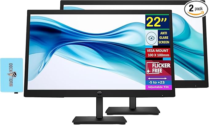 HP Series 3 Pro 22 FHD VA Monitor with 250 nits Brightness 5ms Response Time Anti-Glare Flicker Free VESA Mount (100mm) HDMI VGA &amp Dockztorm USB Port Expander Black Color (9U5A2AA#ABA) 2 P