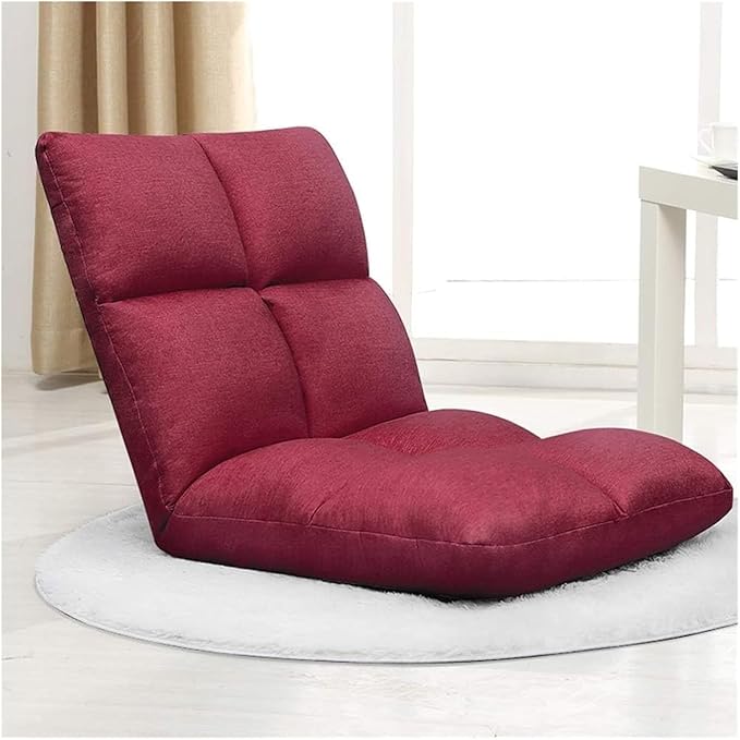 ELEFOCUS Folding Sofa Chair Folding Floor Chair Computer Chair On Single Bed 5 Speed Adjustment for Bay Window Bedroom(Rose Red)