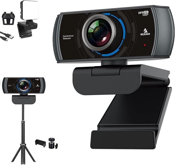 NexiGo 60FPS 1080P Webcam Kits N980P HD Web Camera with Microphone 120 Degrees Wide-Angle Software Control Lightweight Mini Tripod Video Conference Lighting Kit for Zoom/Skype/Teams
