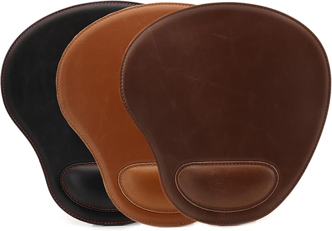 Londo PU Leather Oval Shape Non-Slip Mousepad with Wrist Rest Support Waterproof Surface Comfort Memory Foam Light Ergonomic Design Mouse Pad for Laptop Desktop