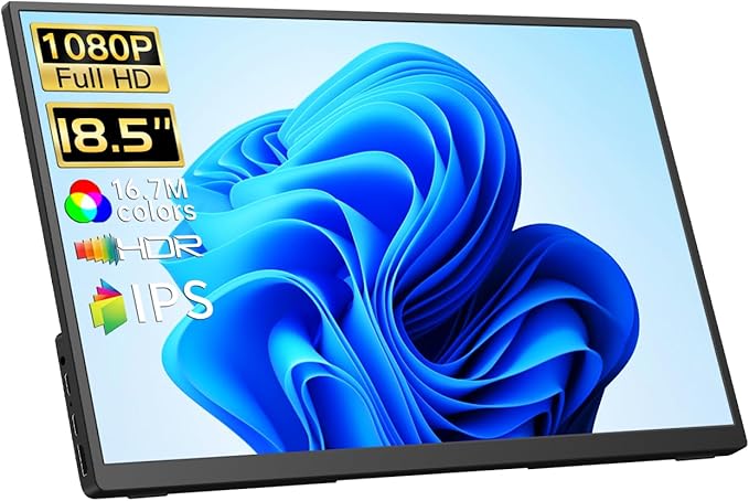 Portable Monitor 18.5 inch 100Hz FHD USB-C HDMI Travel Monitor w/Built-in Kickstand VESA &amp Speakers Eye Care HDR Portable Gaming Monitors