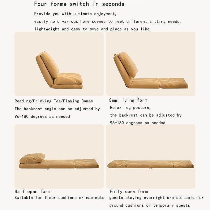 ELEFOCUS Floor Folding ChairAdjustable Lazy Sofa Bedwith Back Support for Reading Resting Gaming Black- Large(PinkLarge)