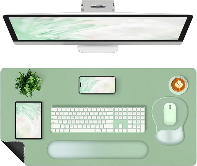 4-in-1 Large Gaming Mouse Pad Keyboard Wrist Rest Pad &amp Wrist Support Mousepad Set Extended Desk Pad Waterproof Desk Mat Protector for Home Office Decor Study Game 35.4×15.7 Inches I Sage Green