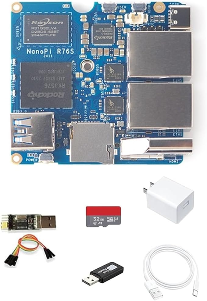 NanoPi R76S Mini Router RK3576 Octa-Core SoC with AI Model LPDDR5 16GB RAM 32GB eMMC 6TOPS NPUDual 2.5G Ethernet Support M.2 Wi-Fi Module (None M.2 WiFi LPDDR4X 4GB TF Card Kit)
