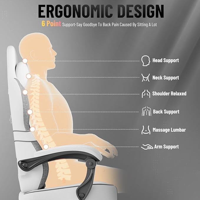 Soontrans Linen Fabric Gaming Chair Racing Office Computer Desk ChairErgonomic Gamer Chairs for Adult High Back Comfortable Video Game Chair with Footrest and Massage Lumbar Cushion