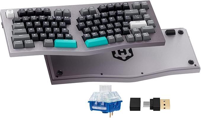 Hexgears F2 - Aluminum Custom Mechanical Keyboard Split Alice 83 Key Layout Ergonomic Keyboard Hot Swappable Slient Linear Switch BT5.0/2.4GHz/USB-C RGB Backlit for Win/Mac (Bamboo Gold)