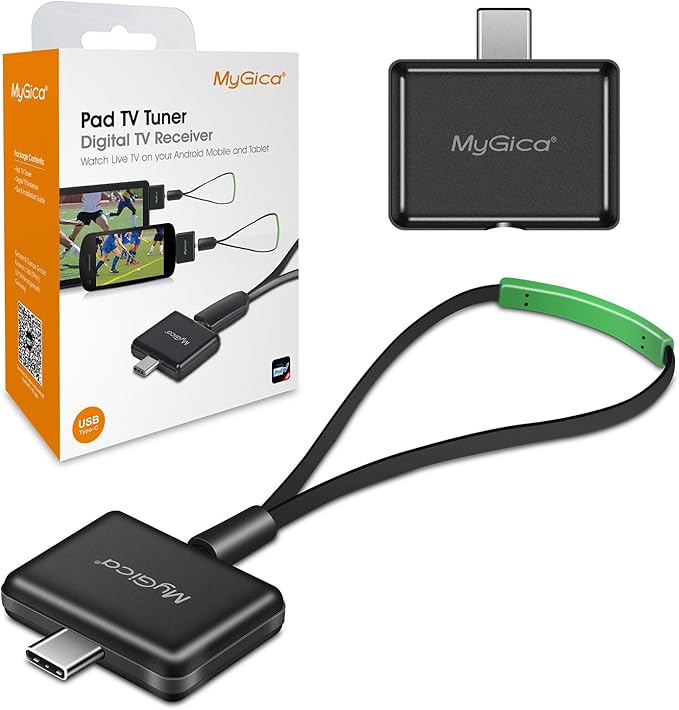 USB Type-C TV Tuner Card Watching Record Digital Live TV Anywhere Freeview HD TV Receiver Recast Wireless HDTV Stick Tuner Adapter USB TV Antenna for Android Phone Tablet No Internet Need